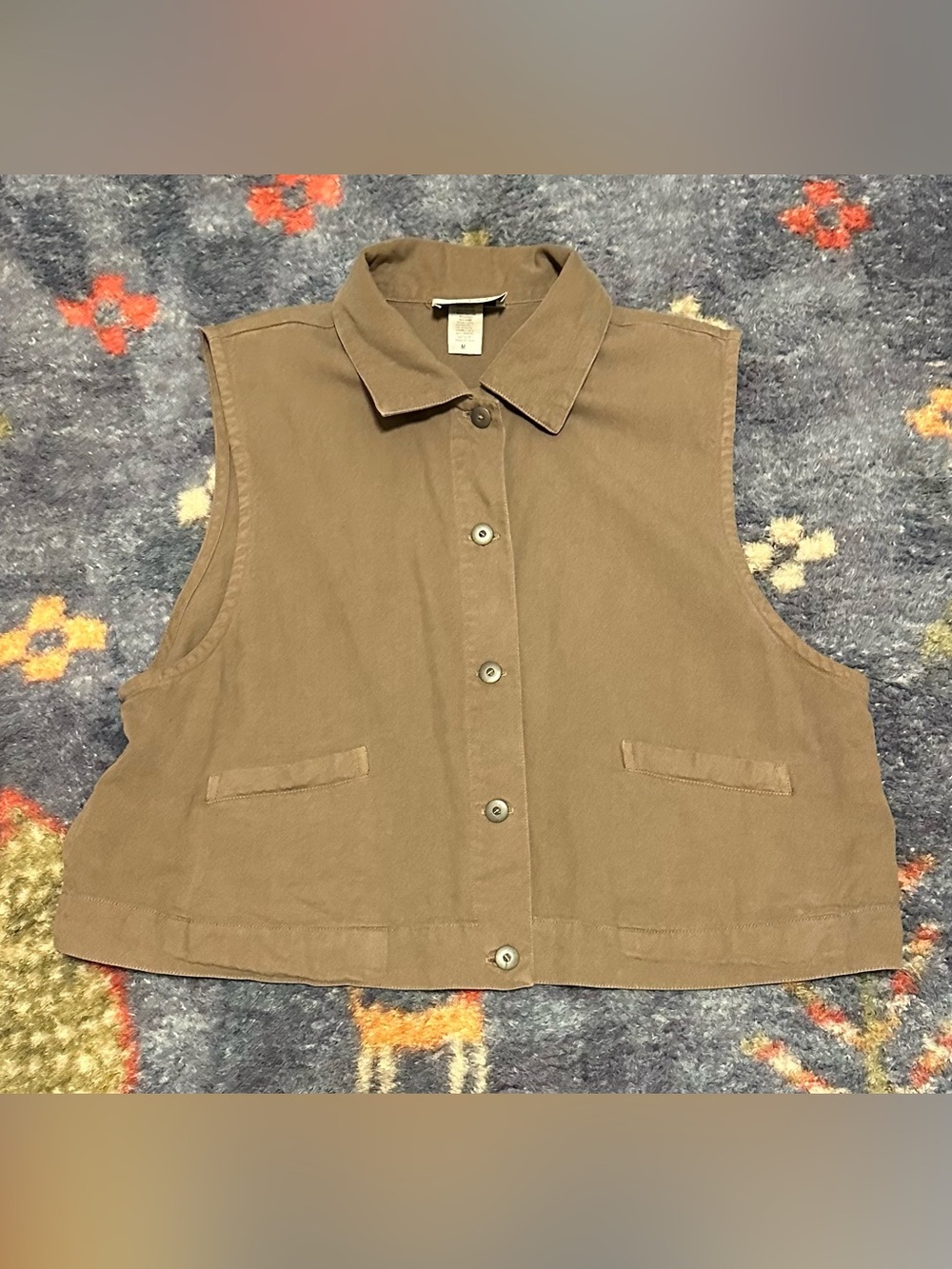 Eileen Fisher Taupe Button-Front Sleeveless Vest M